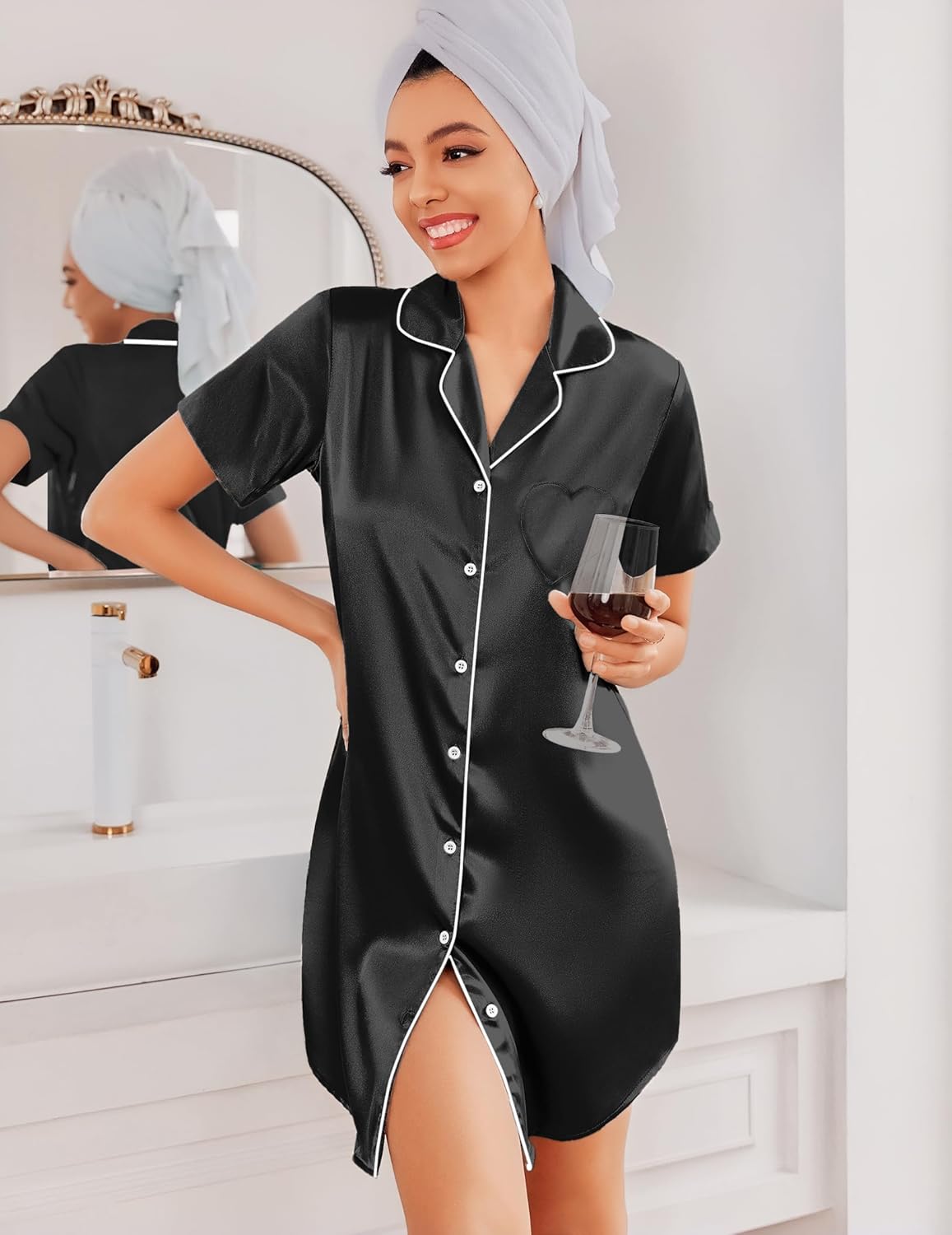 Silk Nightgowns Button Down Nightshirts