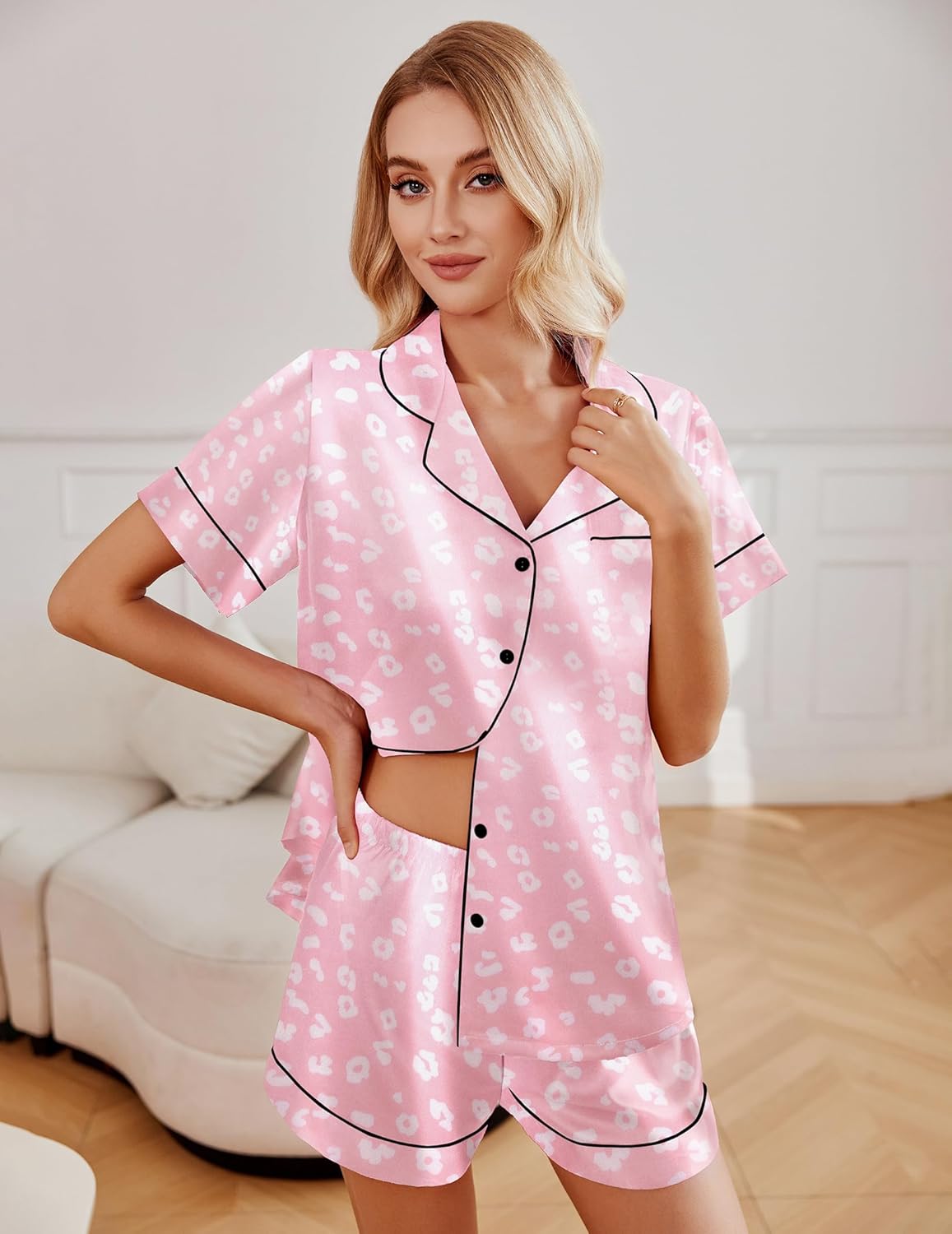 Ekouaer 2 Pack Pajama Sets Silk Satin Pj Lounge Set