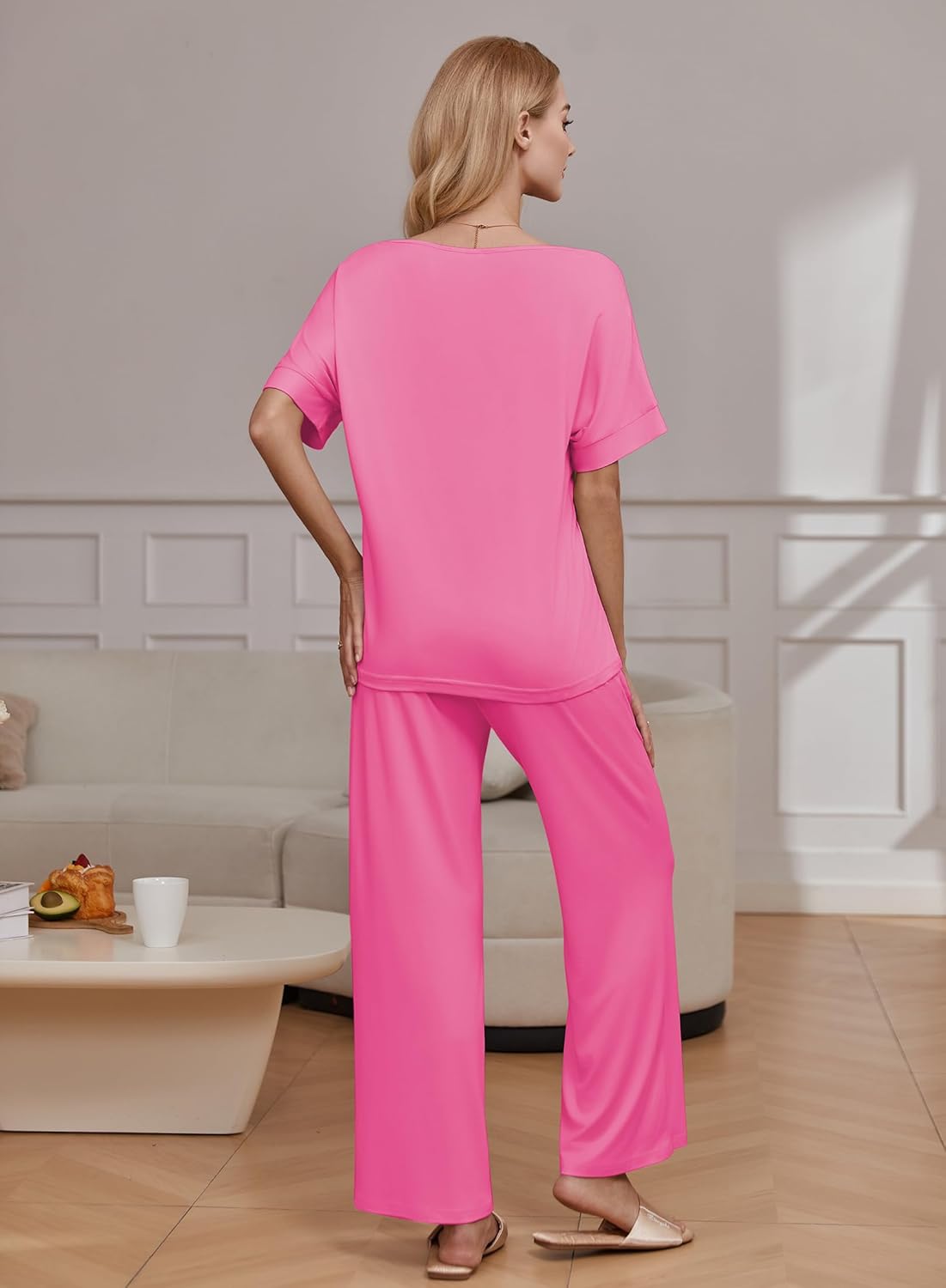 2 Piece Lounge Set Short Sleeve Tops and Long Pants