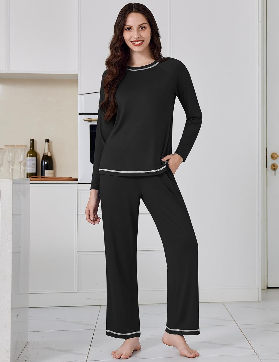 Long Sleeve Top and Pant Pjs Sets Soft 2 Piece Lounge Sets