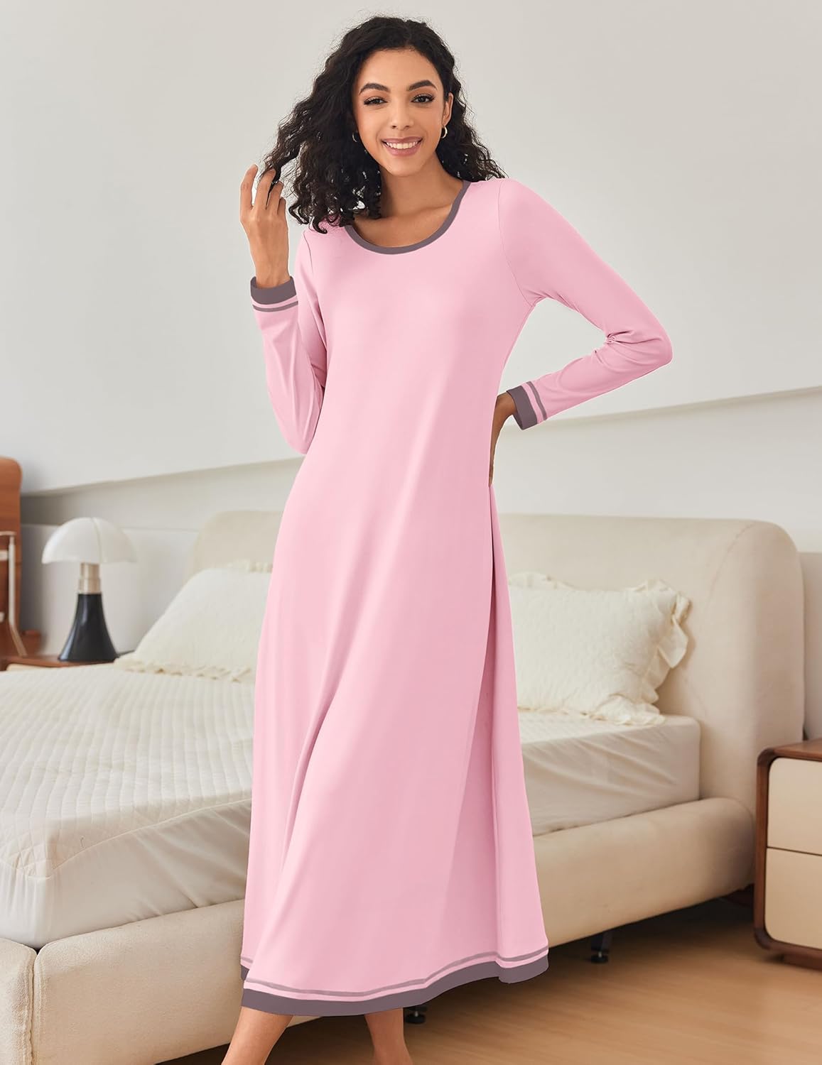 Ekouaer Nightgown Long Sleeve Full Length Long Nightshirt