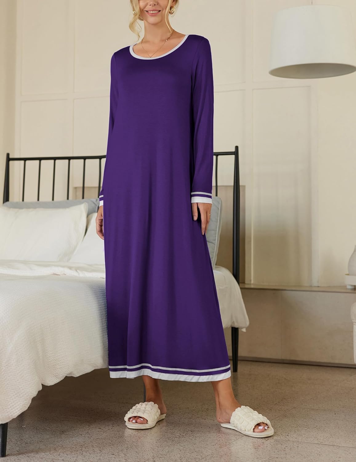 Ekouaer Nightgown Long Sleeve Full Length Long Nightshirt
