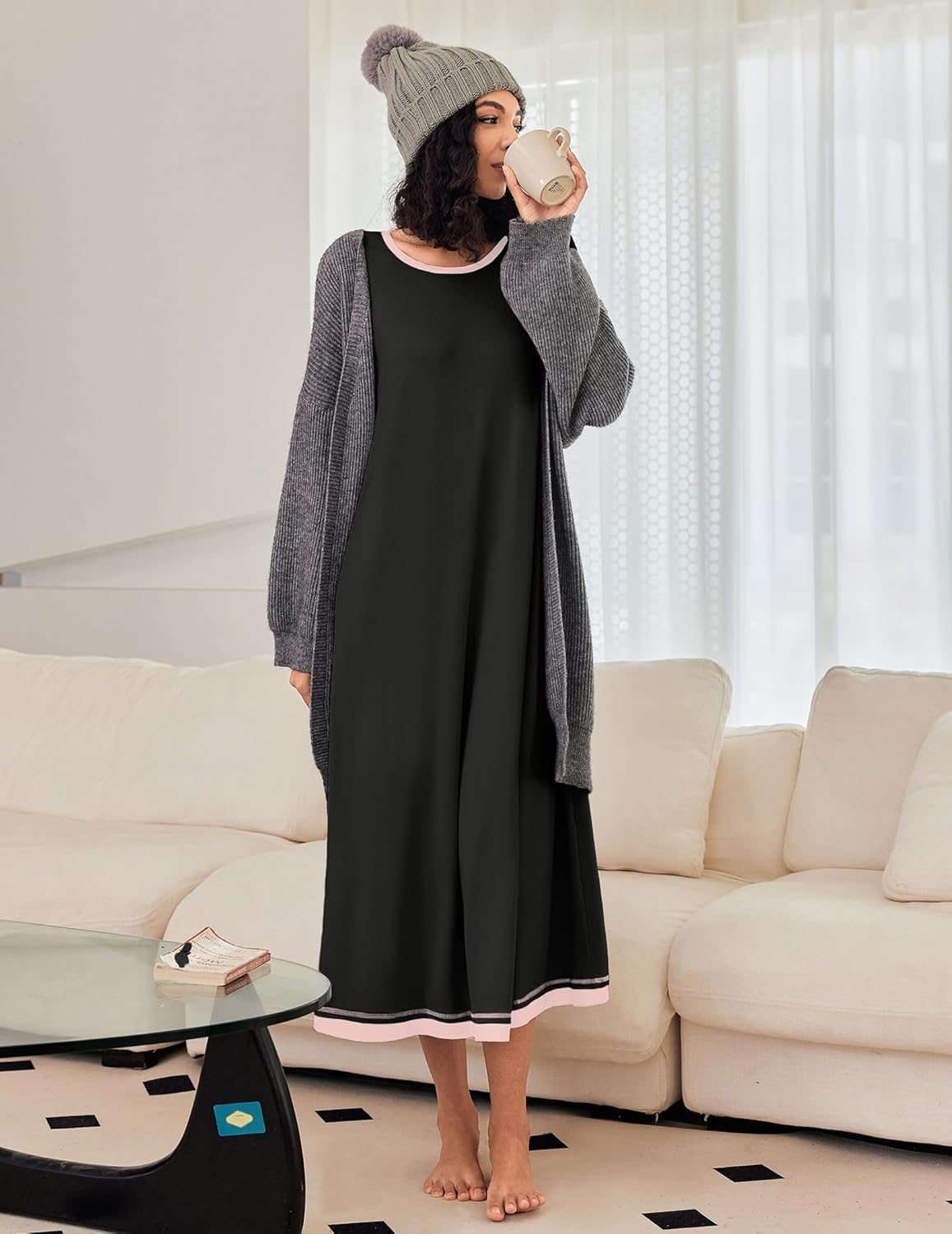 Ekouaer Nightgown Long Sleeve Full Length Long Nightshirt