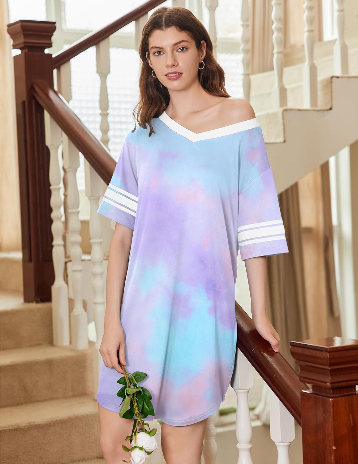 Ekouaer 2 Pack Sleepshirts Short Sleeve Pajama Dress