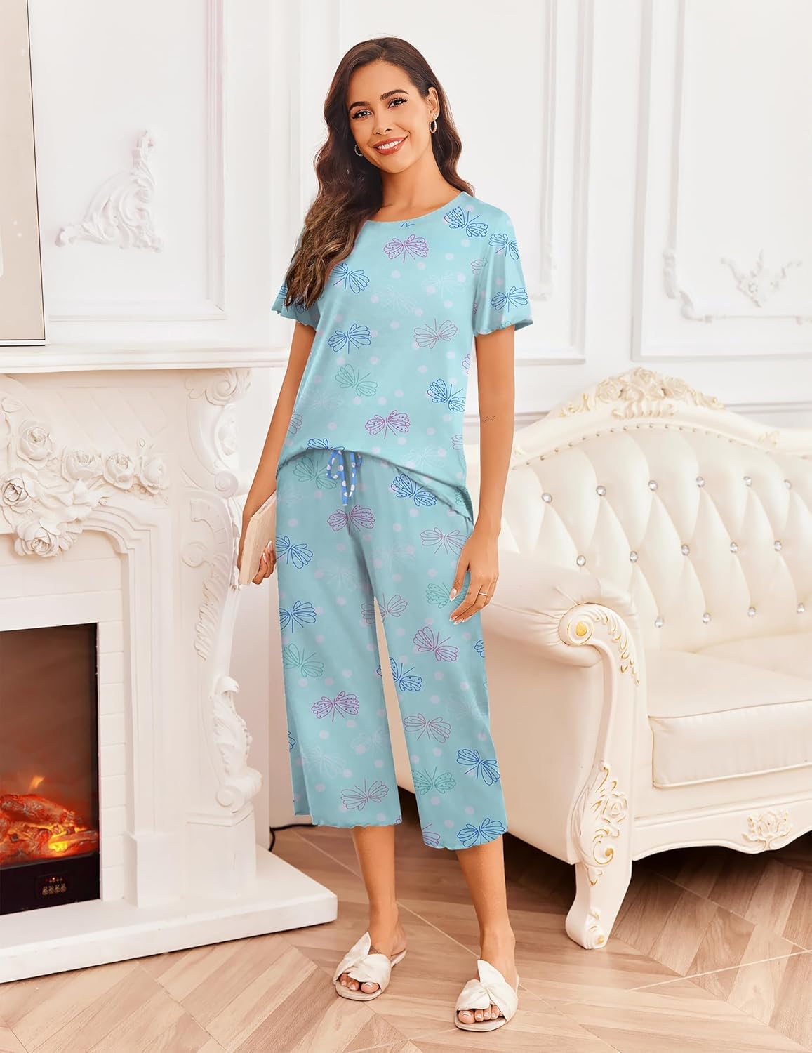 Ekouaer Short Sleeve 2 Piece Pajamas Set