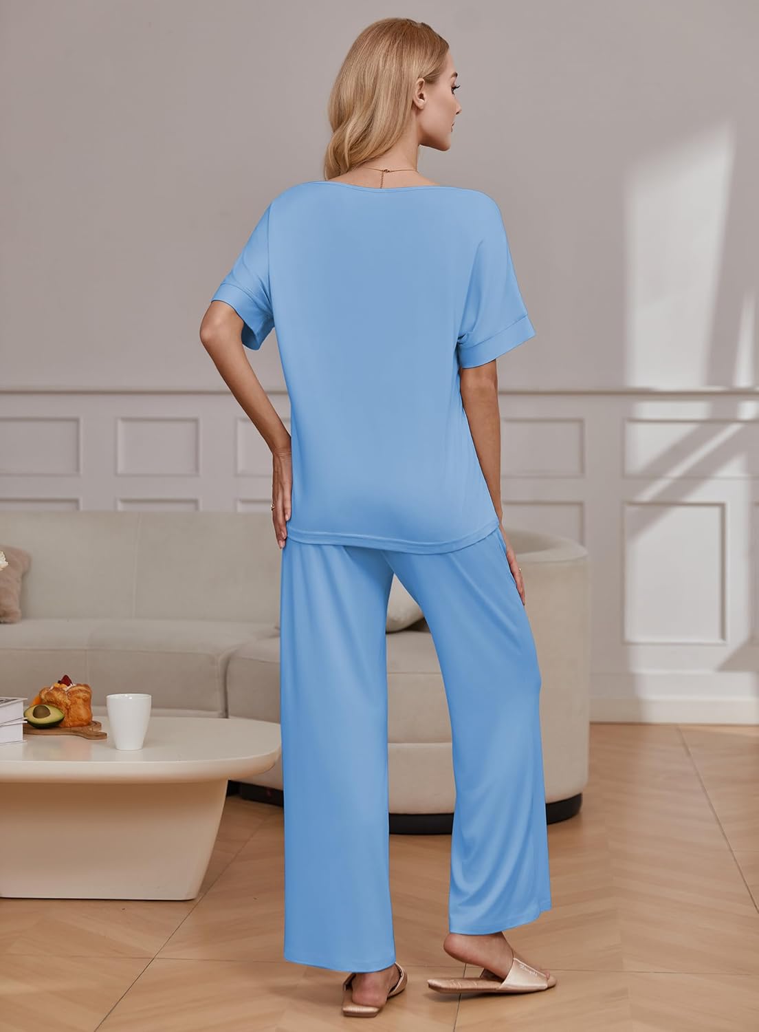 2 Piece Lounge Set Short Sleeve Tops and Long Pants