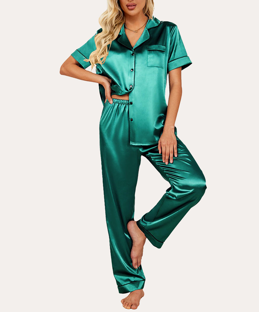 Short Sleeve Silk Satin Pajamas Set