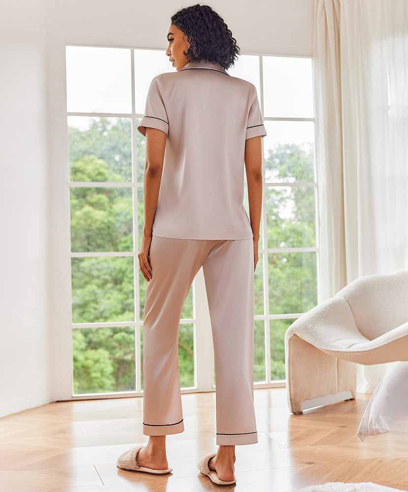 Short Sleeve Silk Satin Pajamas Set