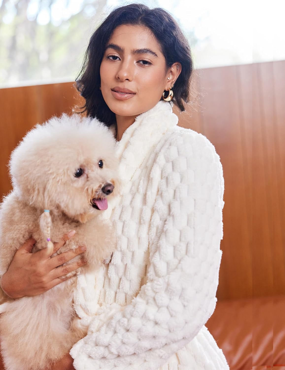 Plush Soft Bathrobe Jacquard Color Block Robes