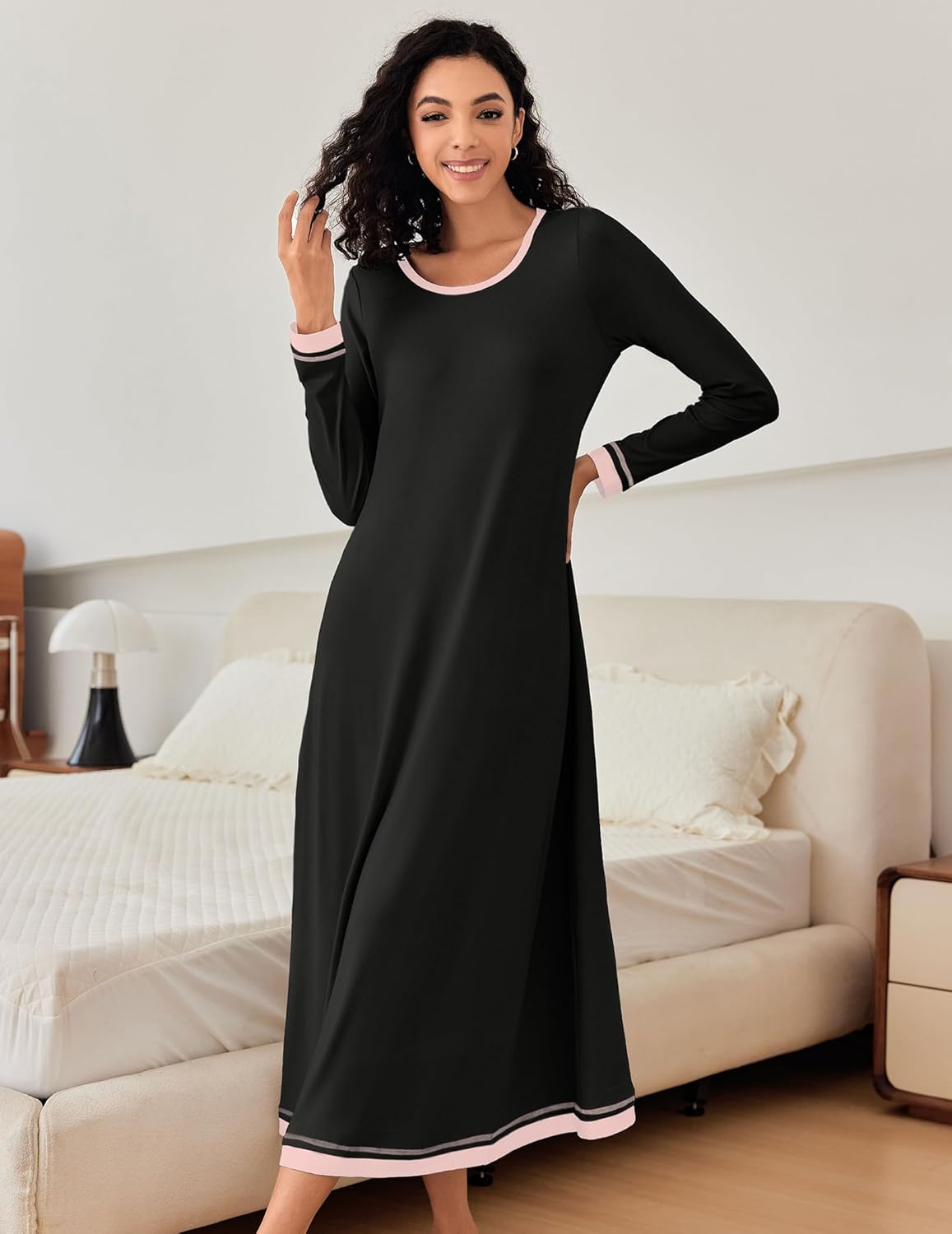 Ekouaer Nightgown Long Sleeve Full Length Long Nightshirt