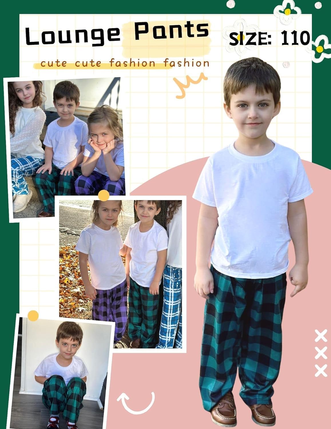 Ekouaer Boys 3 Pack Plaid Lounge Pants with 2 Pockets