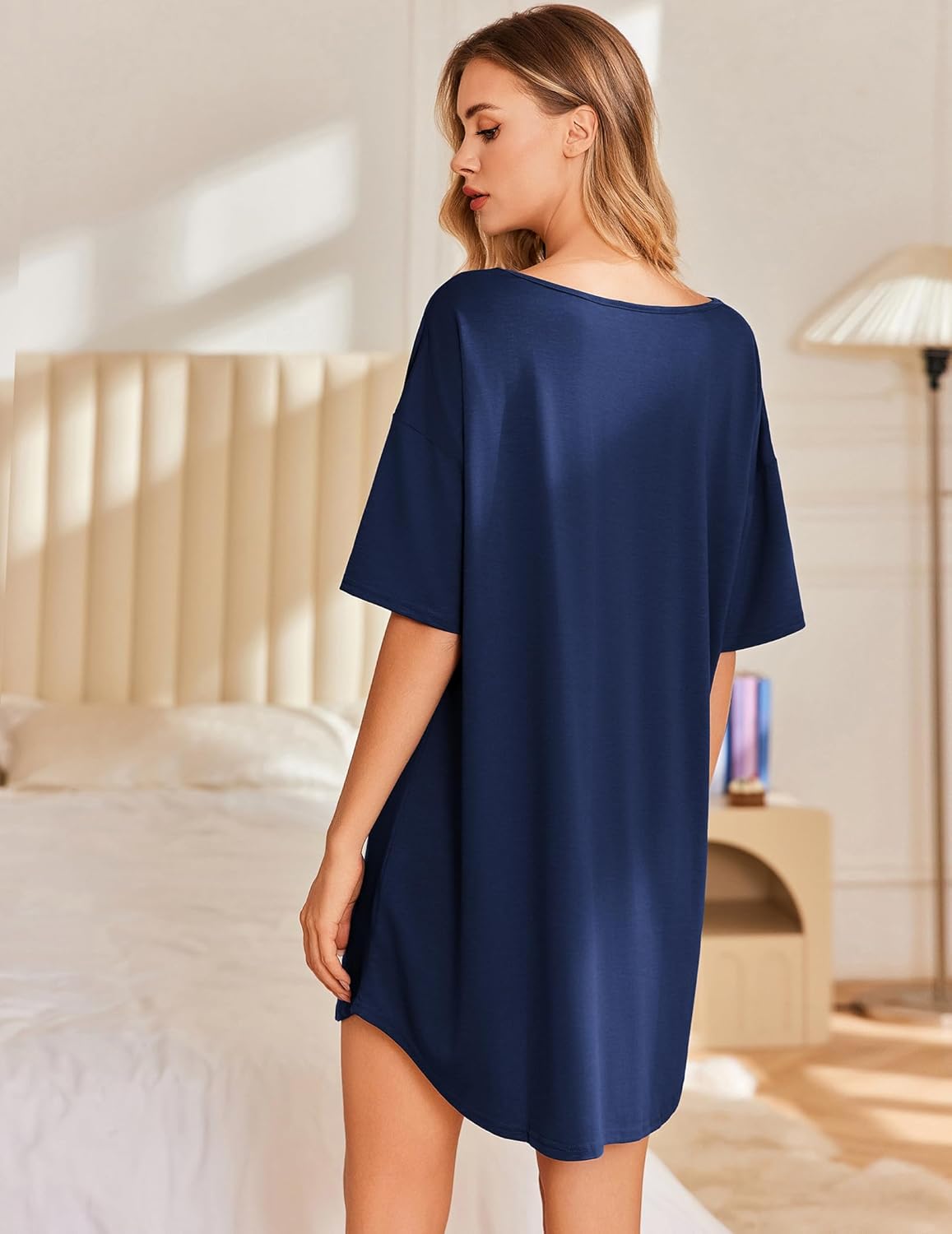 Bamboo Viscose Short sleeve V Neck T shirt Night gown