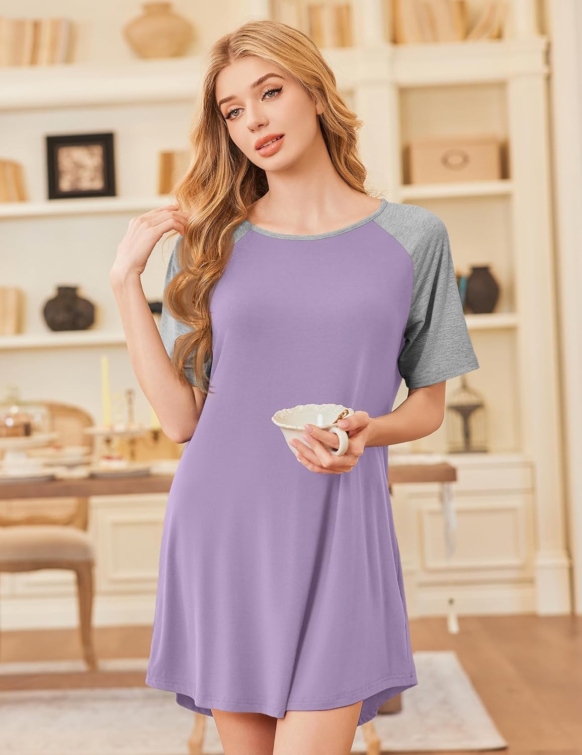 Ekouaer Nightgowns Bamboo Viscose Sleep Shirts