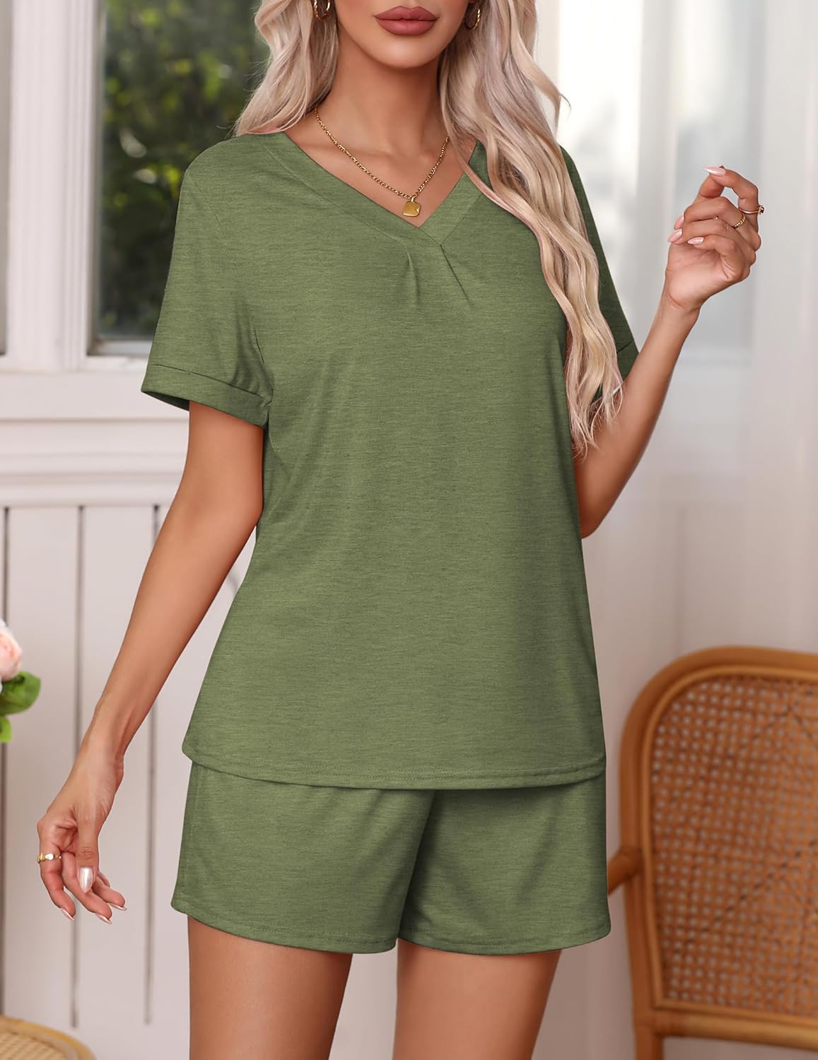 Ekouaer Pajamas Set Short Sleeve 2 Piece PJ Sets