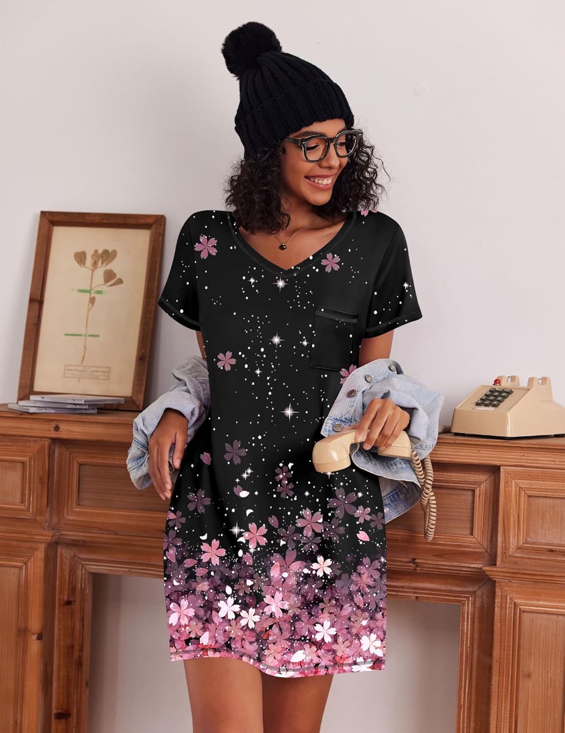 3 Pack Women Short Sleeve NightGown V Neck Soft Dress