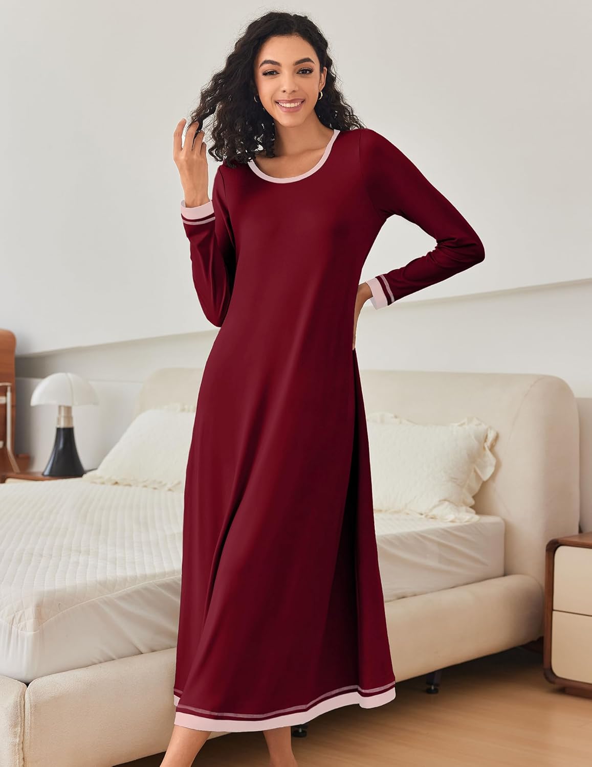 Ekouaer Nightgown Long Sleeve Full Length Long Nightshirt