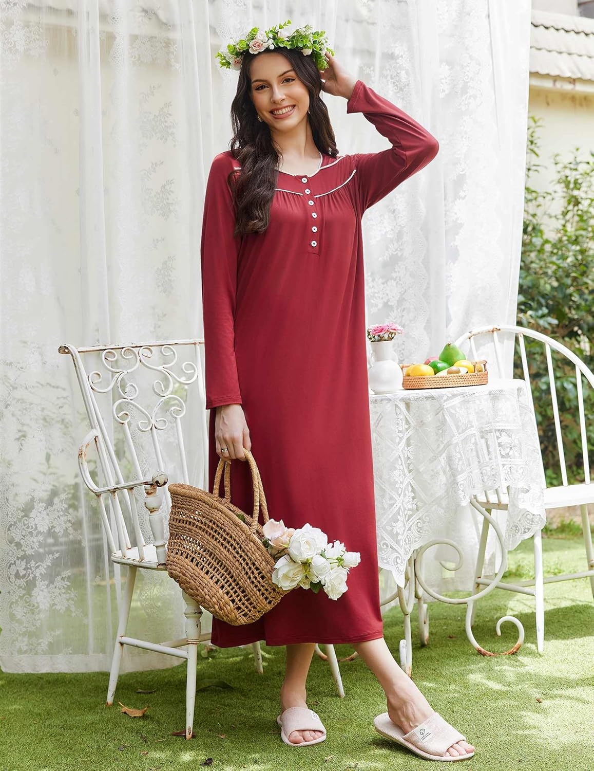 Long Sleep Shirts Henley Night Shirts Full Length Nightgown