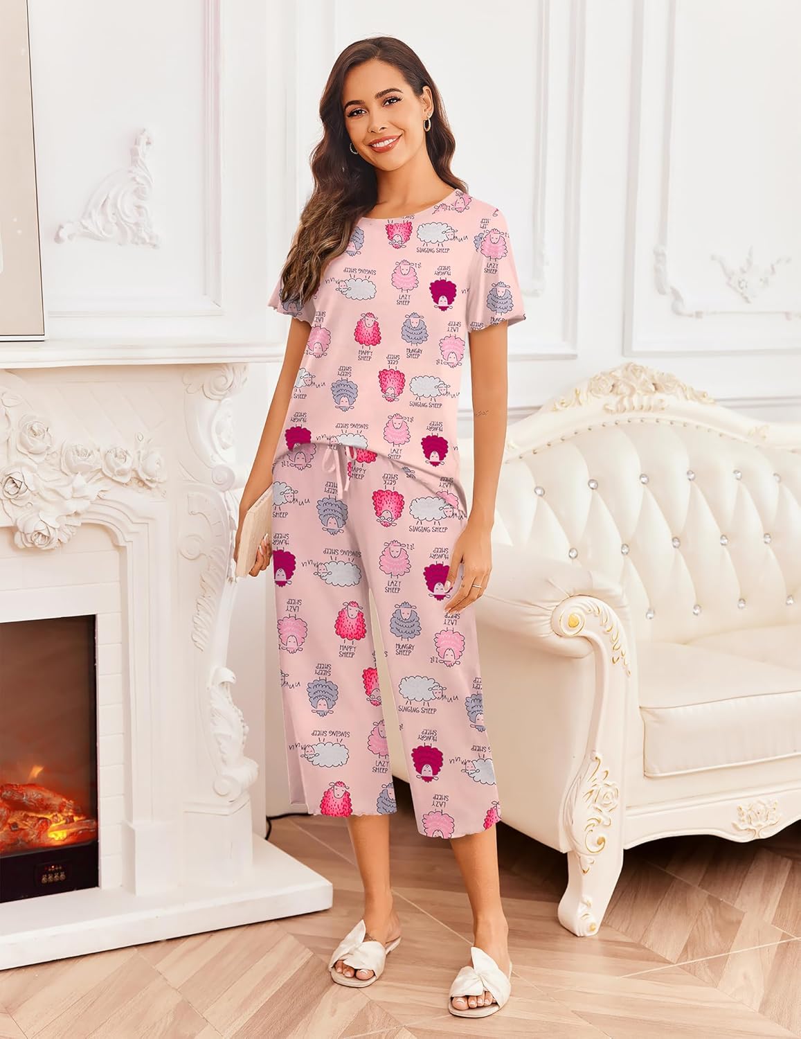 Ekouaer Short Sleeve 2 Piece Pajamas Set