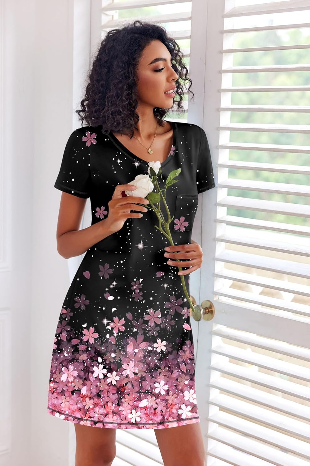 3 Pack Women Short Sleeve NightGown V Neck Soft Dress