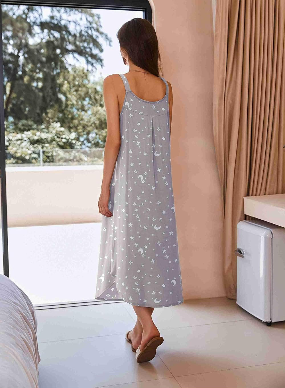 Full Slip Soft Nightshirt Wide Strap Lounge Dresses