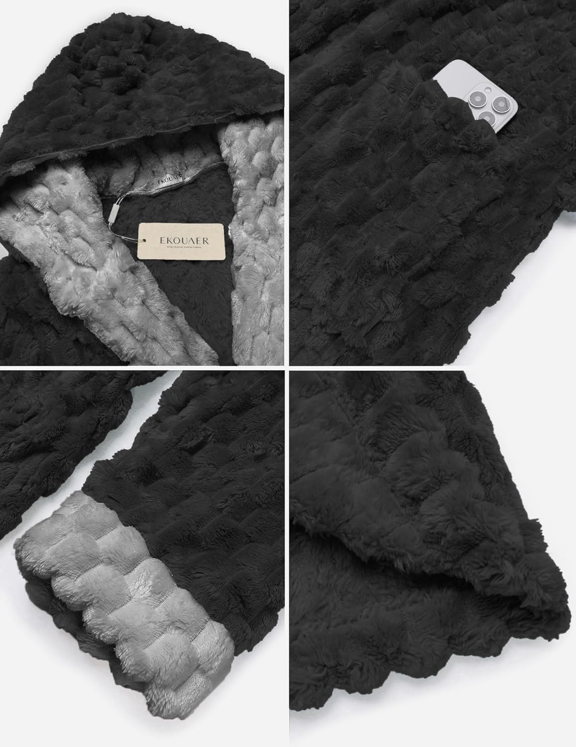 Plush Robes Long Soft Jacquard Fluffy Hooded Robe