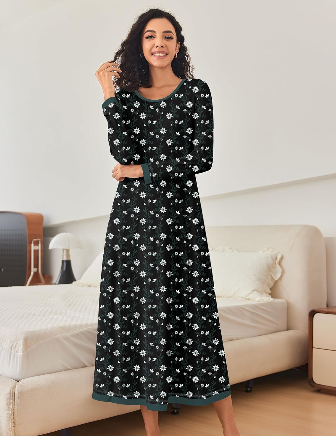 Ekouaer Nightgown Long Sleeve Full Length Long Nightshirt