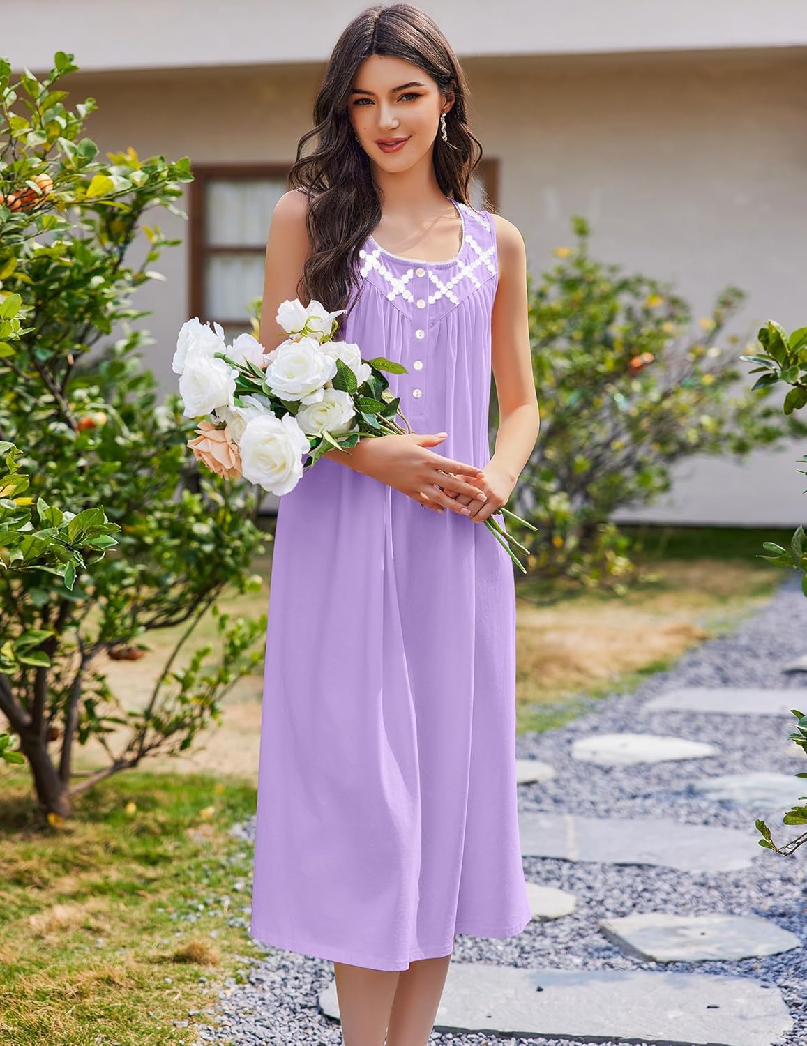 Cotton Long Night Gown Sleeveless Sleep Dress