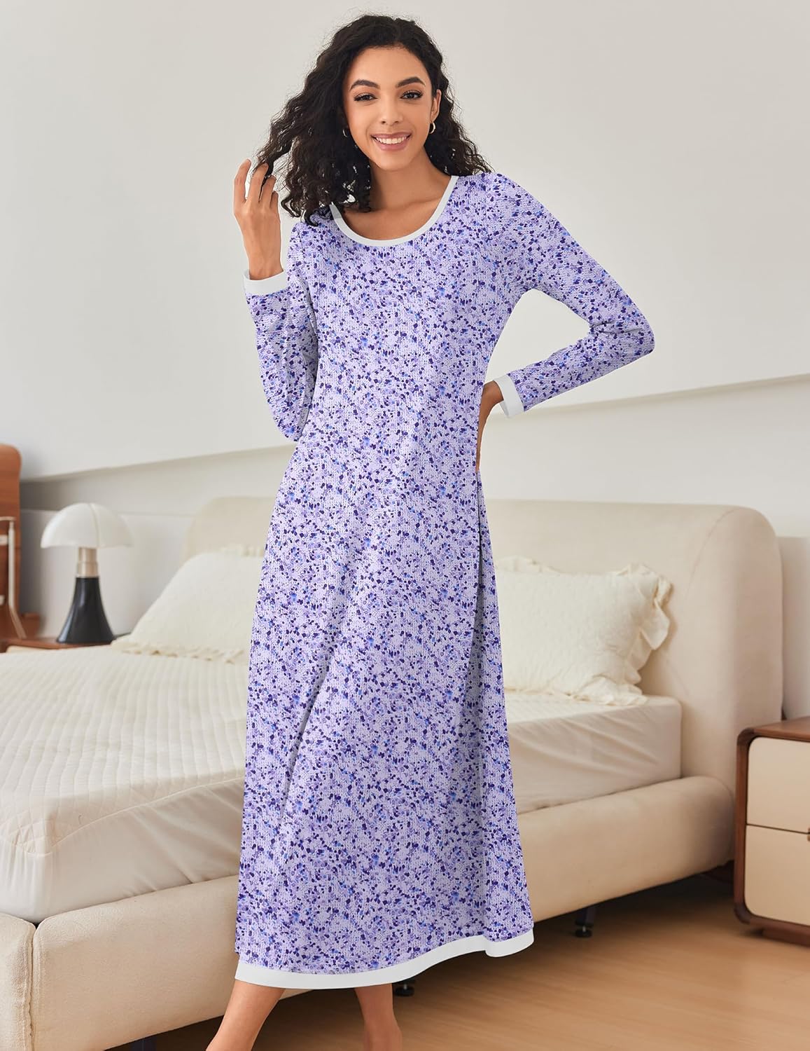 Ekouaer Nightgown Long Sleeve Full Length Long Nightshirt