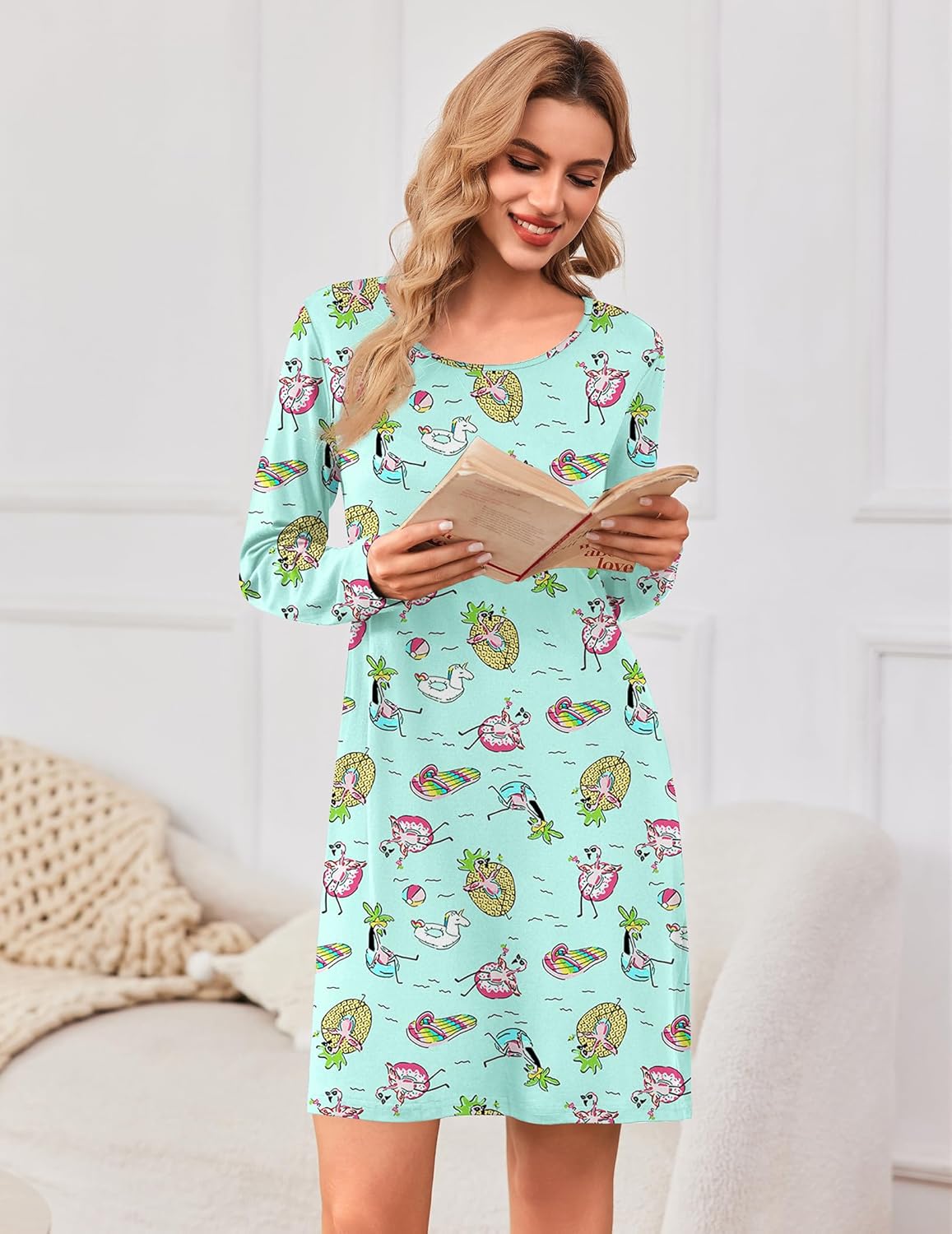 Ekouaer 3 Pack Nightgowns Long Sleeve Sleep Shirts