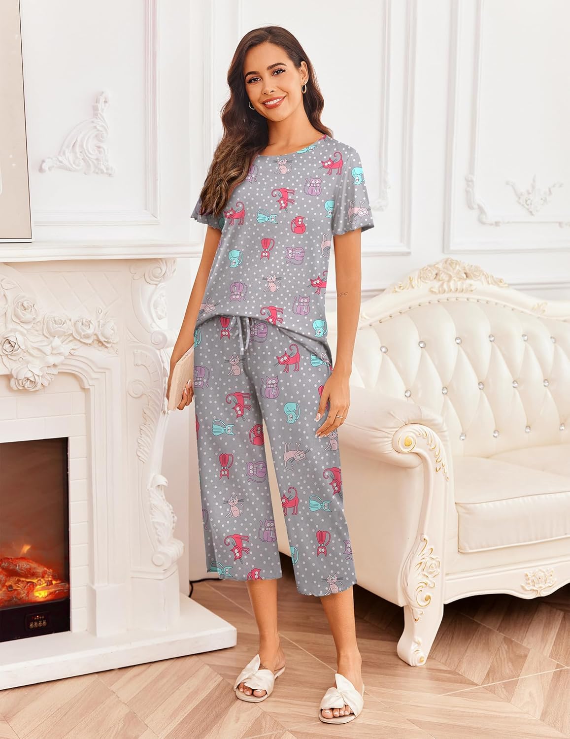 Ekouaer Short Sleeve 2 Piece Pajamas Set