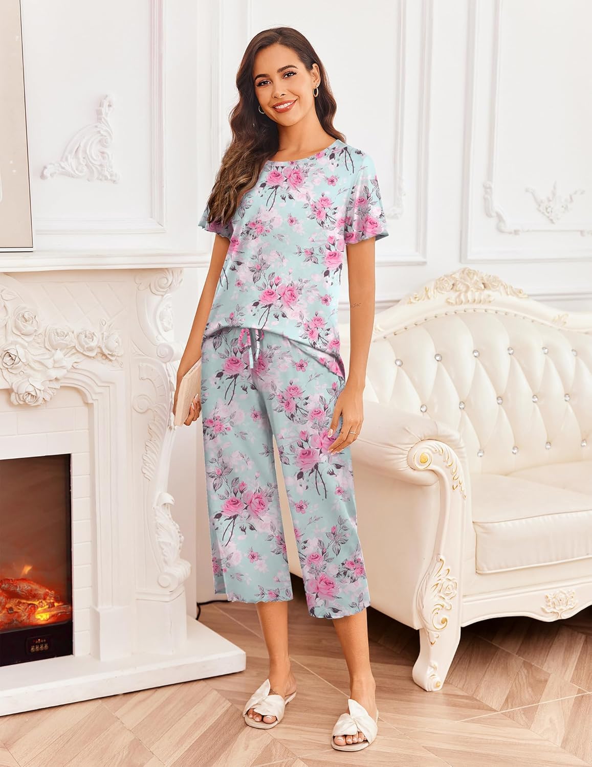 Ekouaer Short Sleeve 2 Piece Pajamas Set