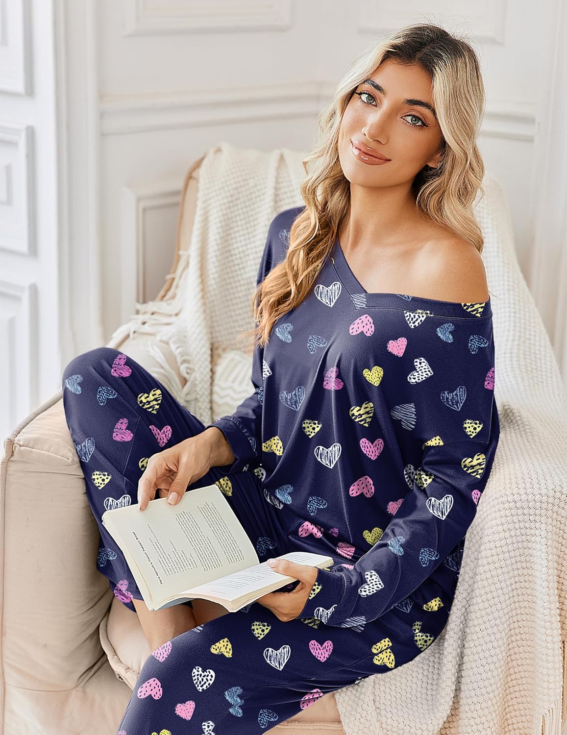 2 Pack Pajama Sets Long Sleeve Pajamas Top and Pants