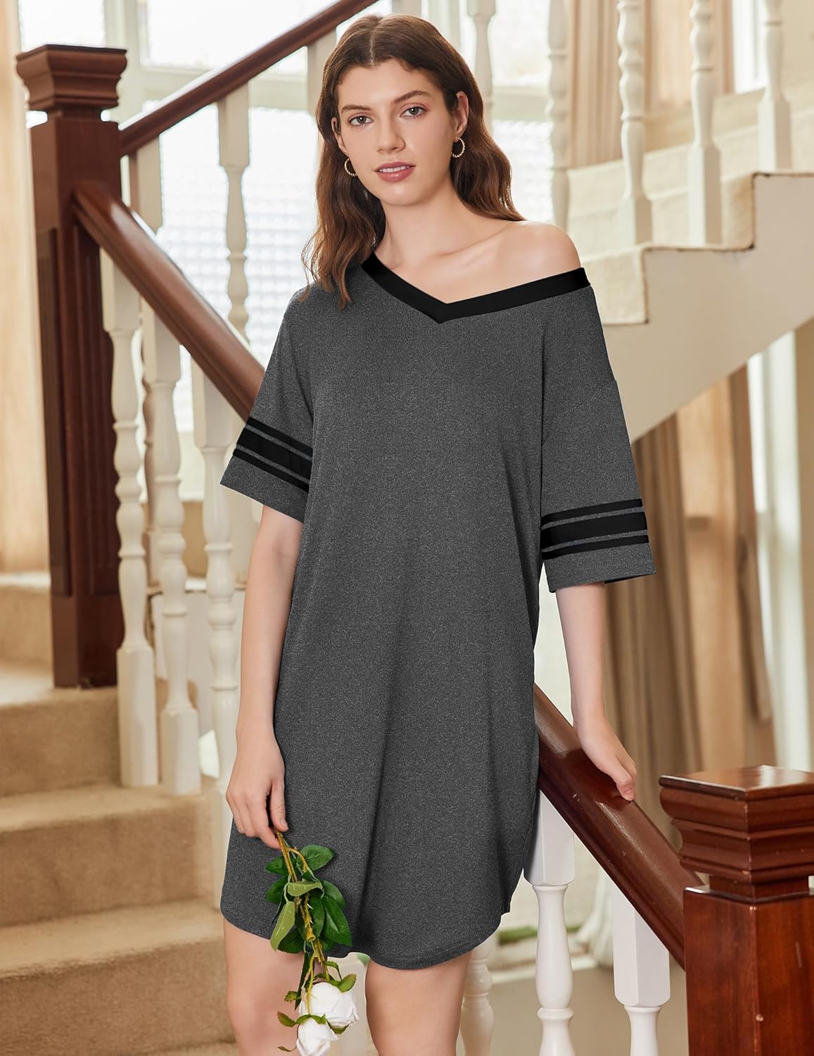 Ekouaer 2 Pack Sleepshirts Short Sleeve Pajama Dress