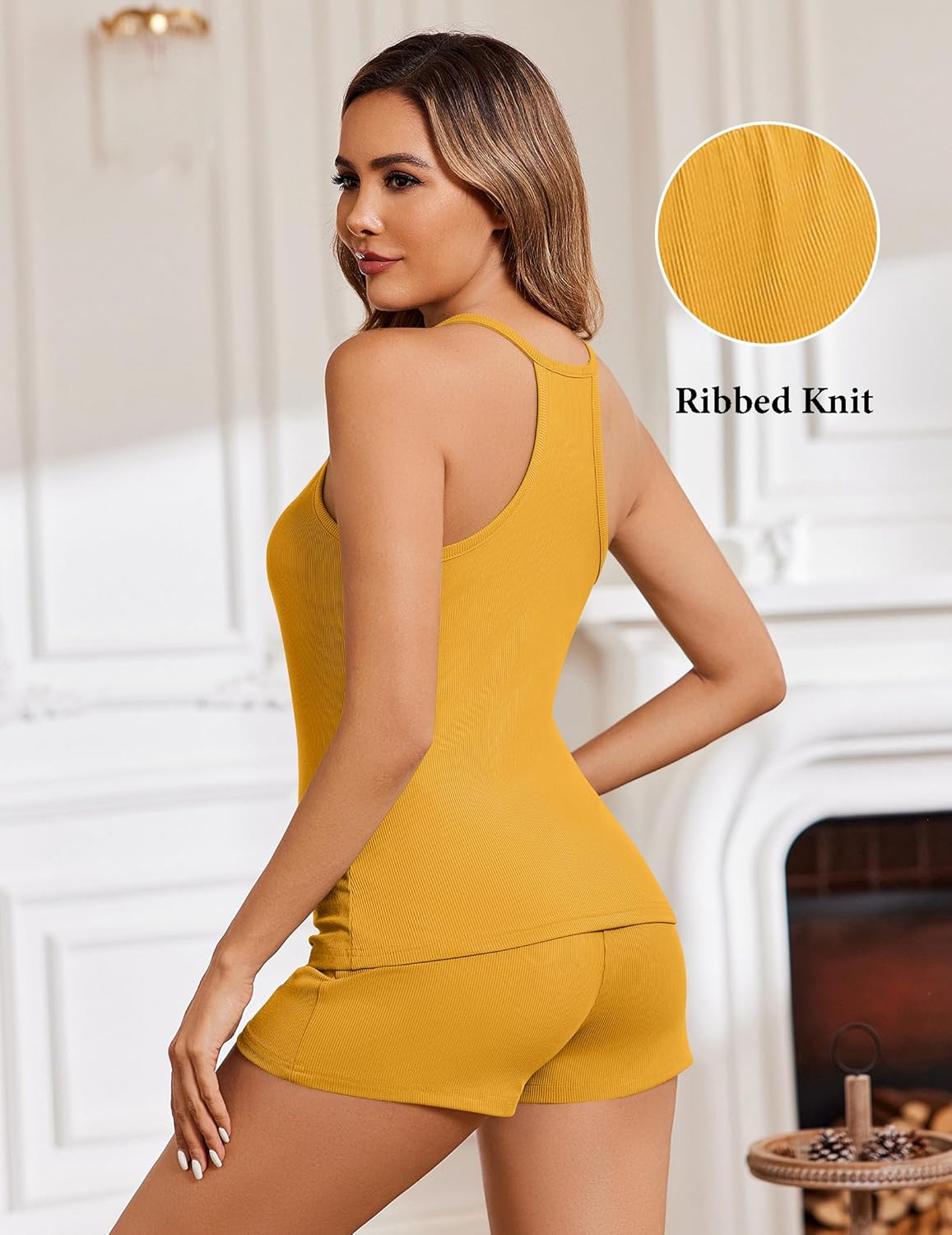 Ribbed Pajamas Set 2 Piece Knit Lounge Sets