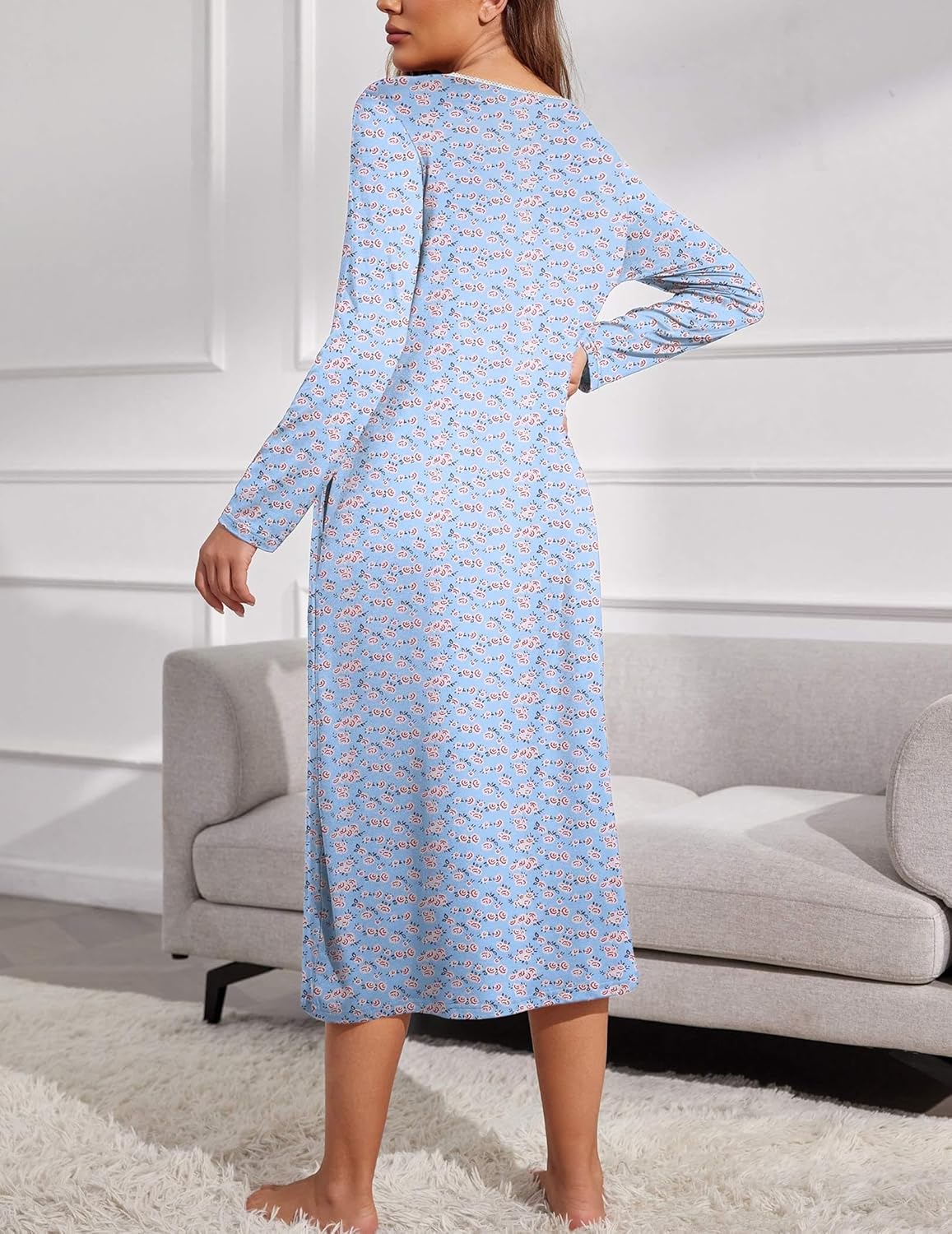 Long Sleep Shirts Henley Night Shirts Full Length Nightgown