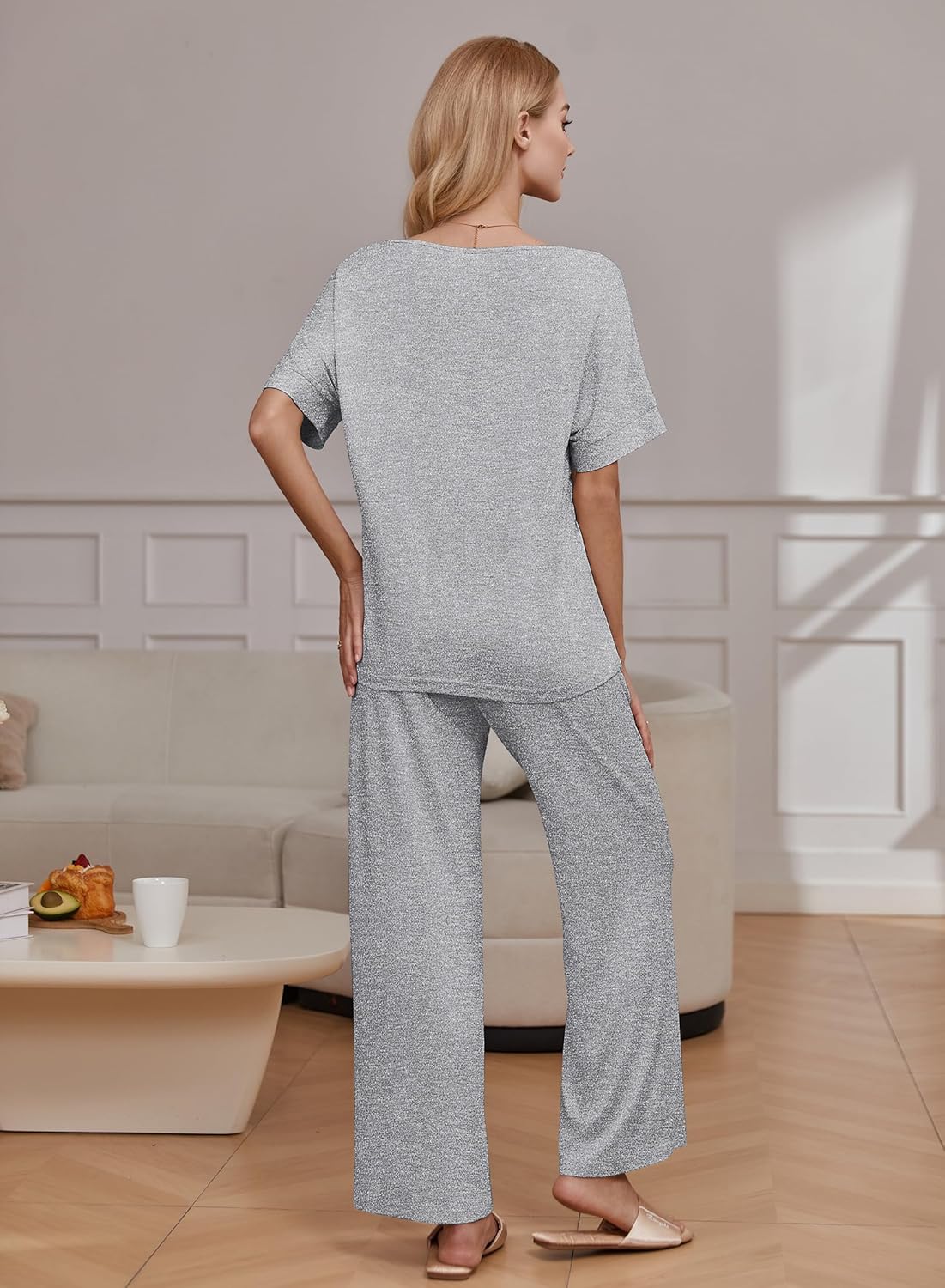 2 Piece Lounge Set Short Sleeve Tops and Long Pants