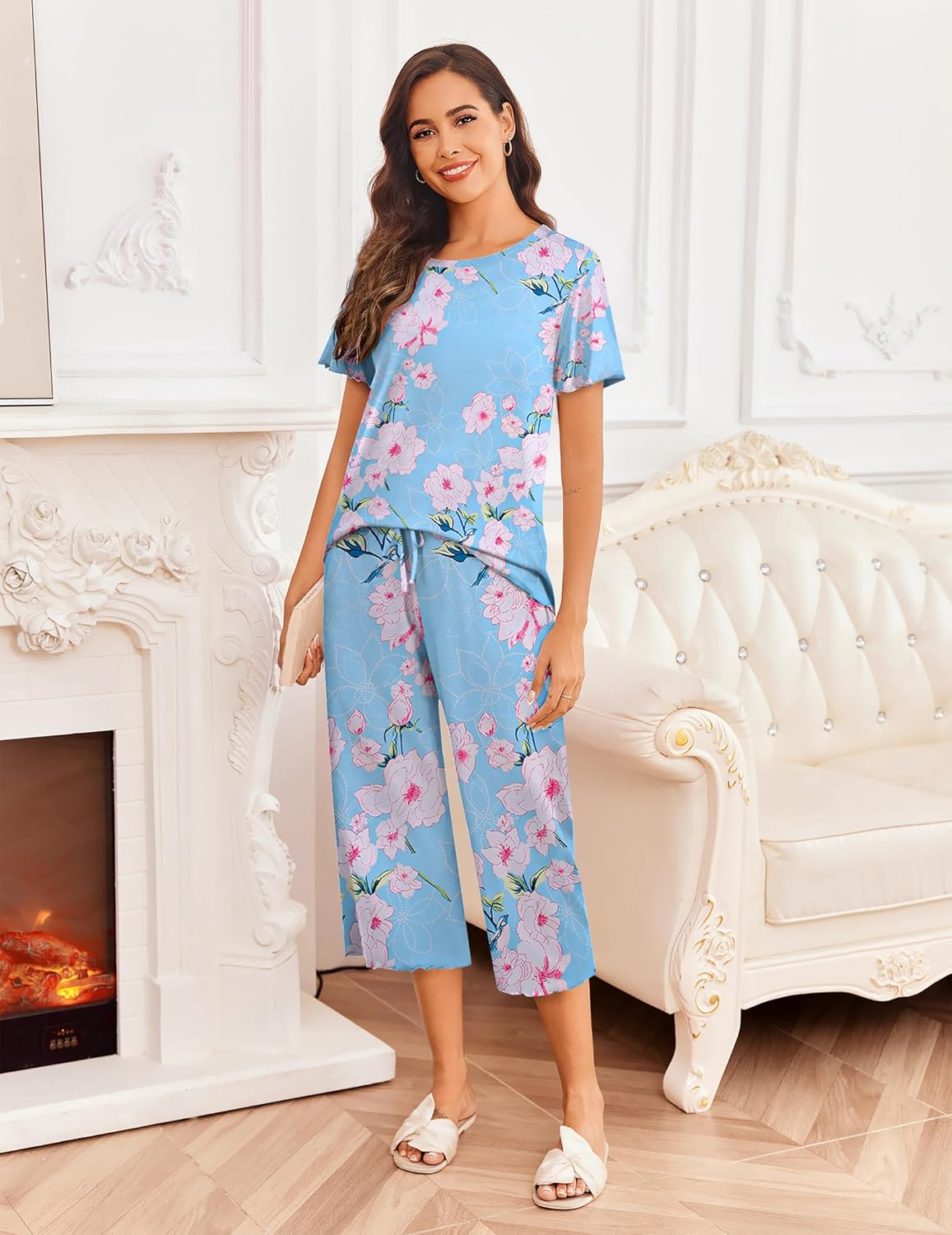 Ekouaer Short Sleeve 2 Piece Pajamas Set