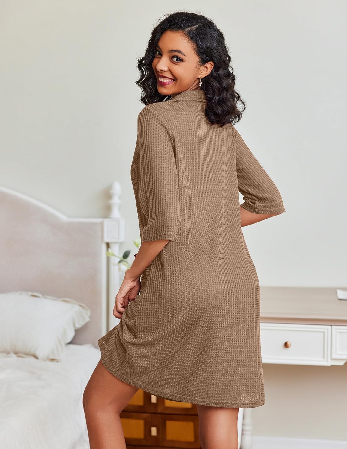 Ekouaer Zipper Robes Waffle Knit Bathrobes with Pockets