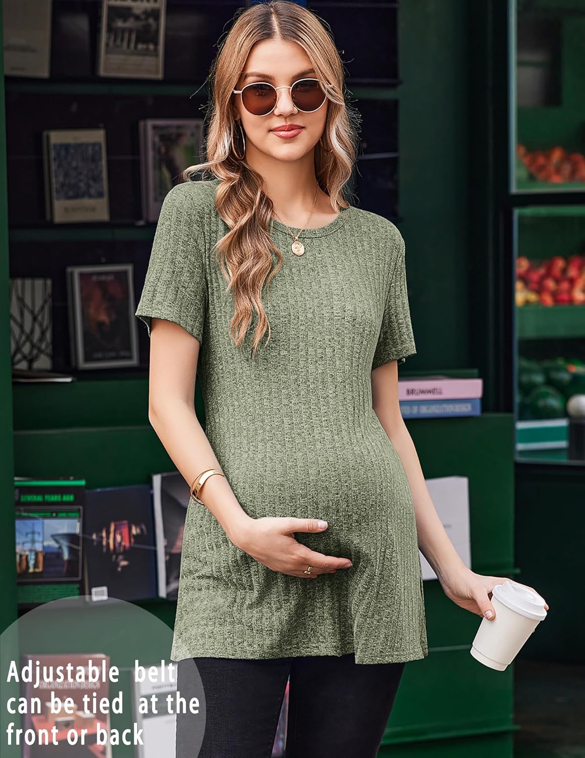Ekouaer Maternity Tops Short Sleeve Pregnancy Shirts