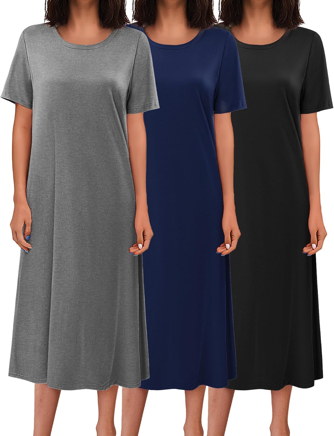 Ekouaer 3 Pack Long Nightgowns Soft Plus Size Dress