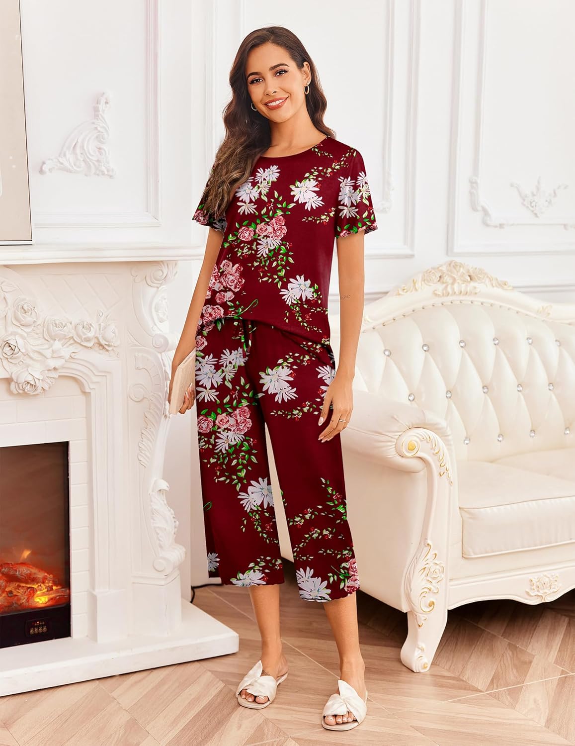 Ekouaer Short Sleeve 2 Piece Pajamas Set