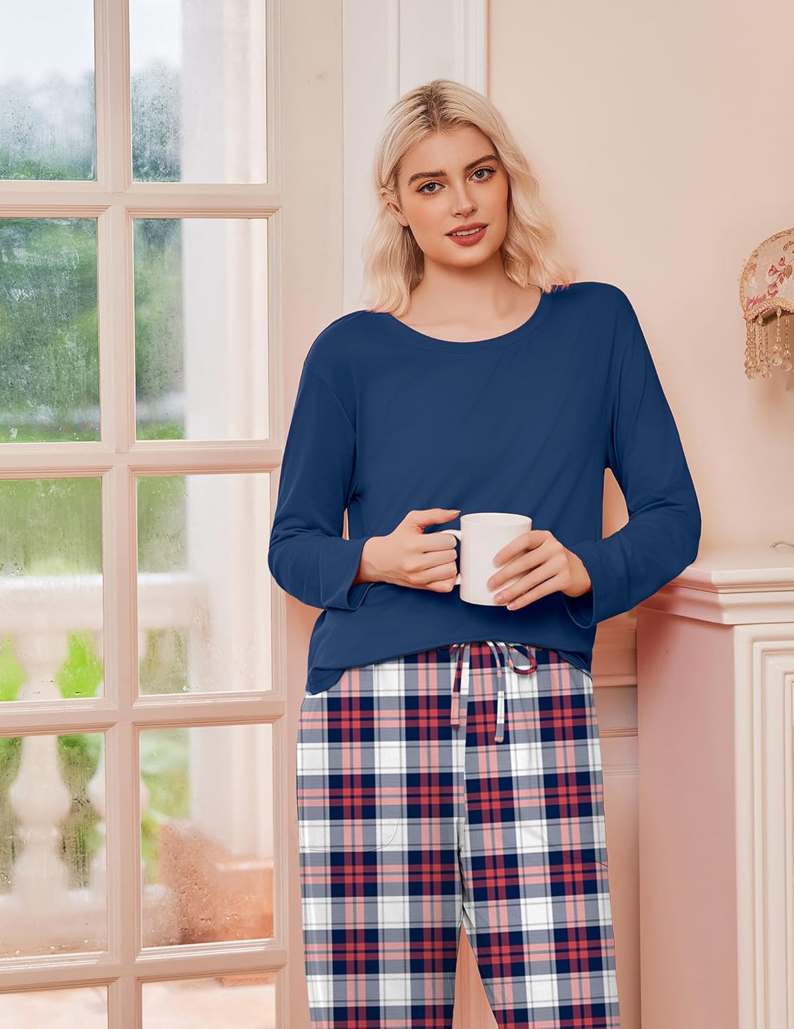 Ekouaer 2 Pack Pajama Sets Long Sleeve Soft Pjs Set