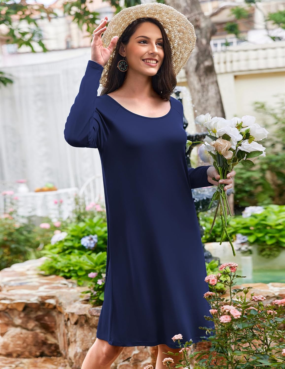 Ekouaer 3 Pack Nightgowns Long Sleeve Sleep Shirts