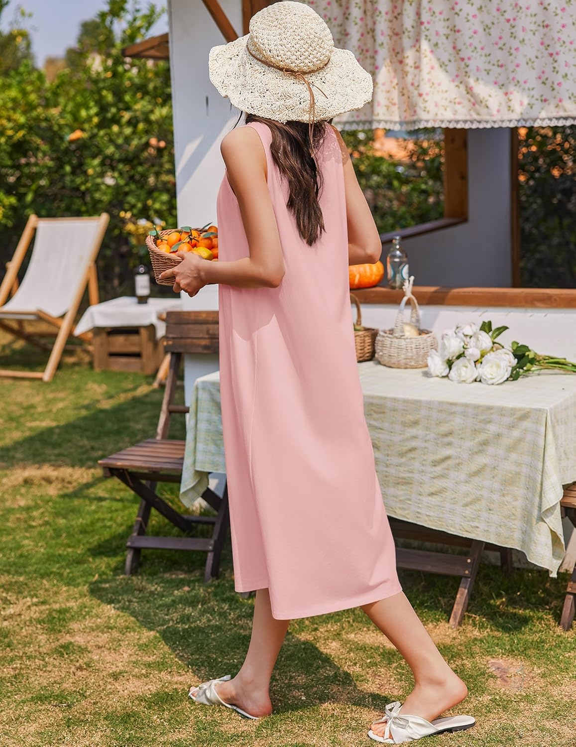 Cotton Long Night Gown Sleeveless Sleep Dress