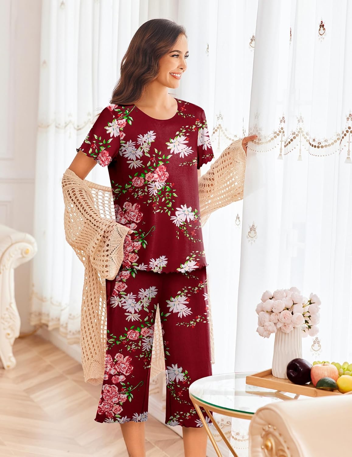 Ekouaer Short Sleeve 2 Piece Pajamas Set