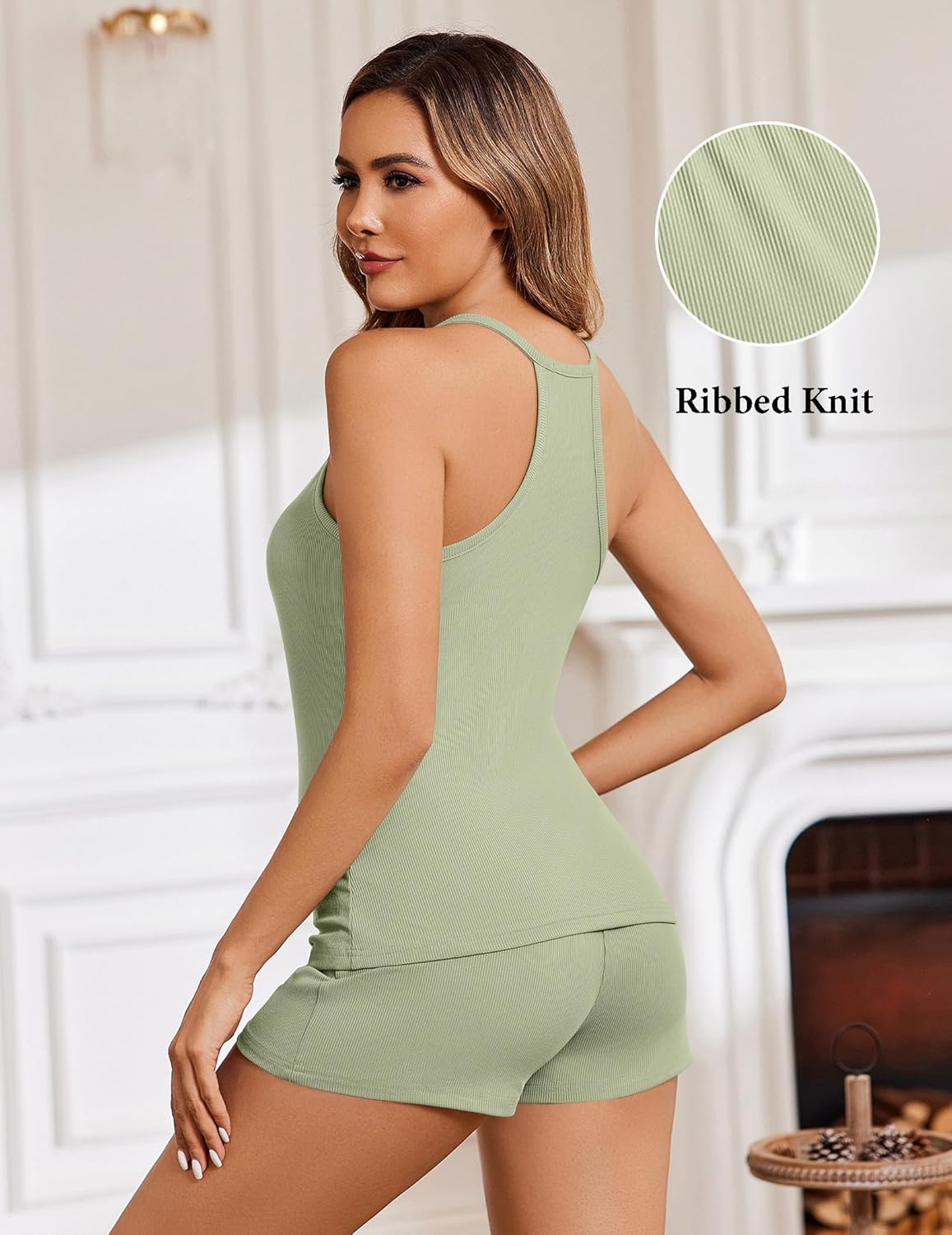 Ribbed Pajamas Set 2 Piece Knit Lounge Sets