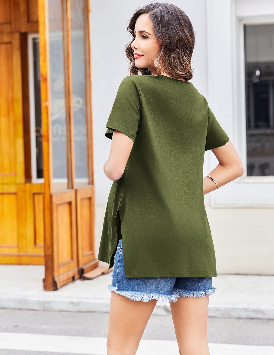 Ekouaer Maternity Shirts Short Sleeve Split Side Tops