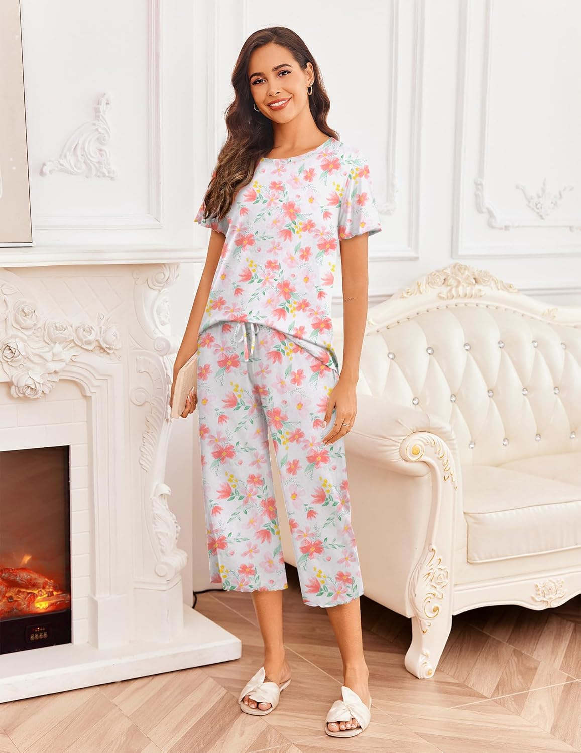 Ekouaer Short Sleeve 2 Piece Pajamas Set