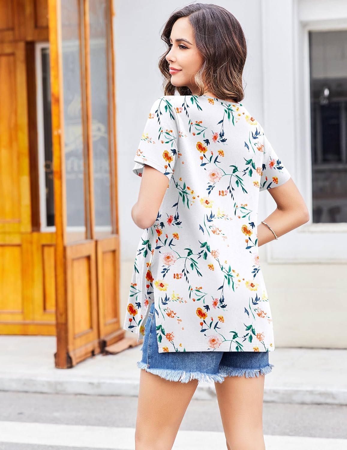 Ekouaer Maternity Shirts Short Sleeve Split Side Tops