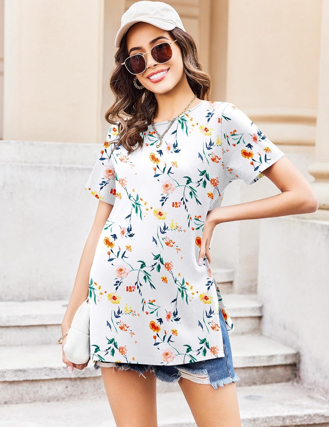 Ekouaer Maternity Shirts Short Sleeve Split Side Tops